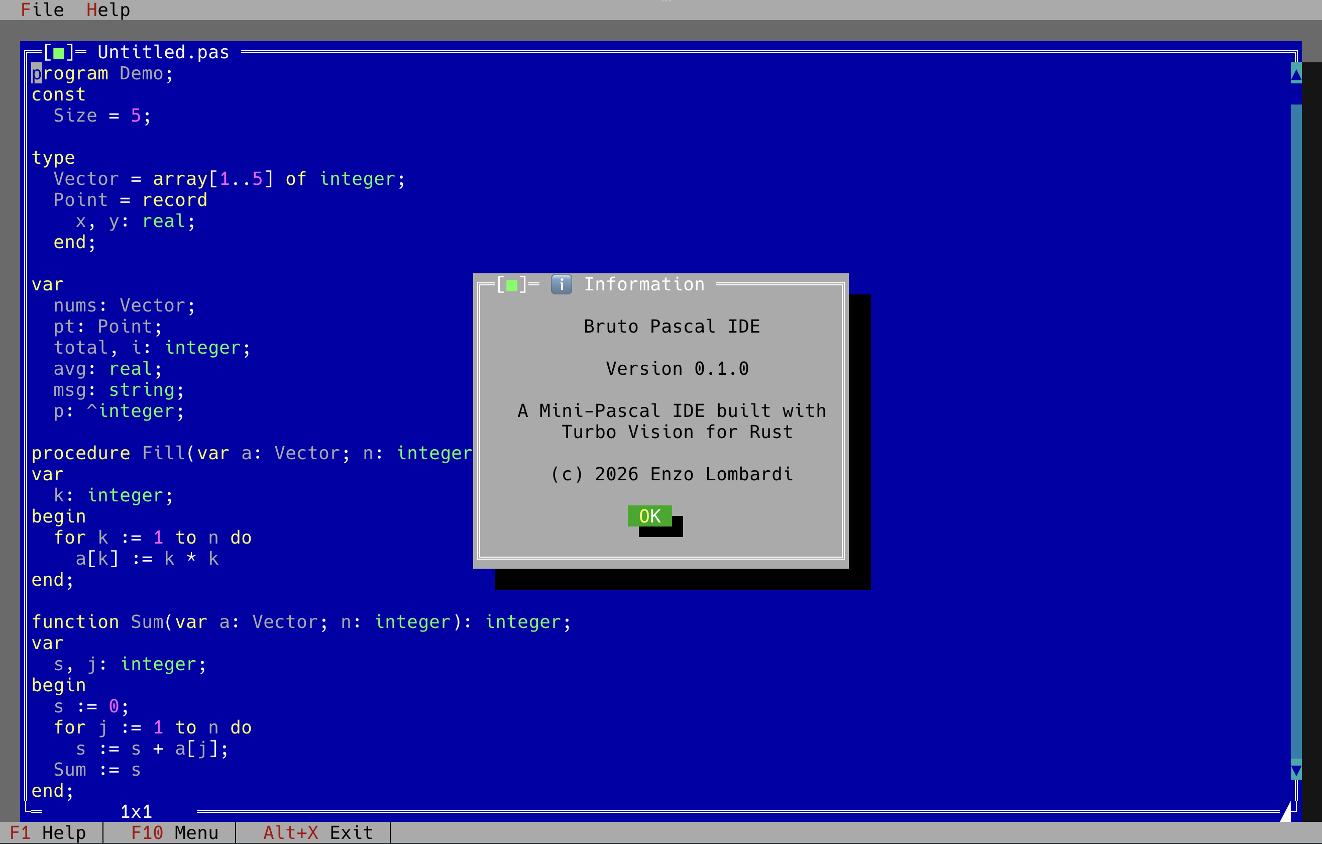 A Pascal source file open in the editor, with syntax highlighting and a breakpoint gutter