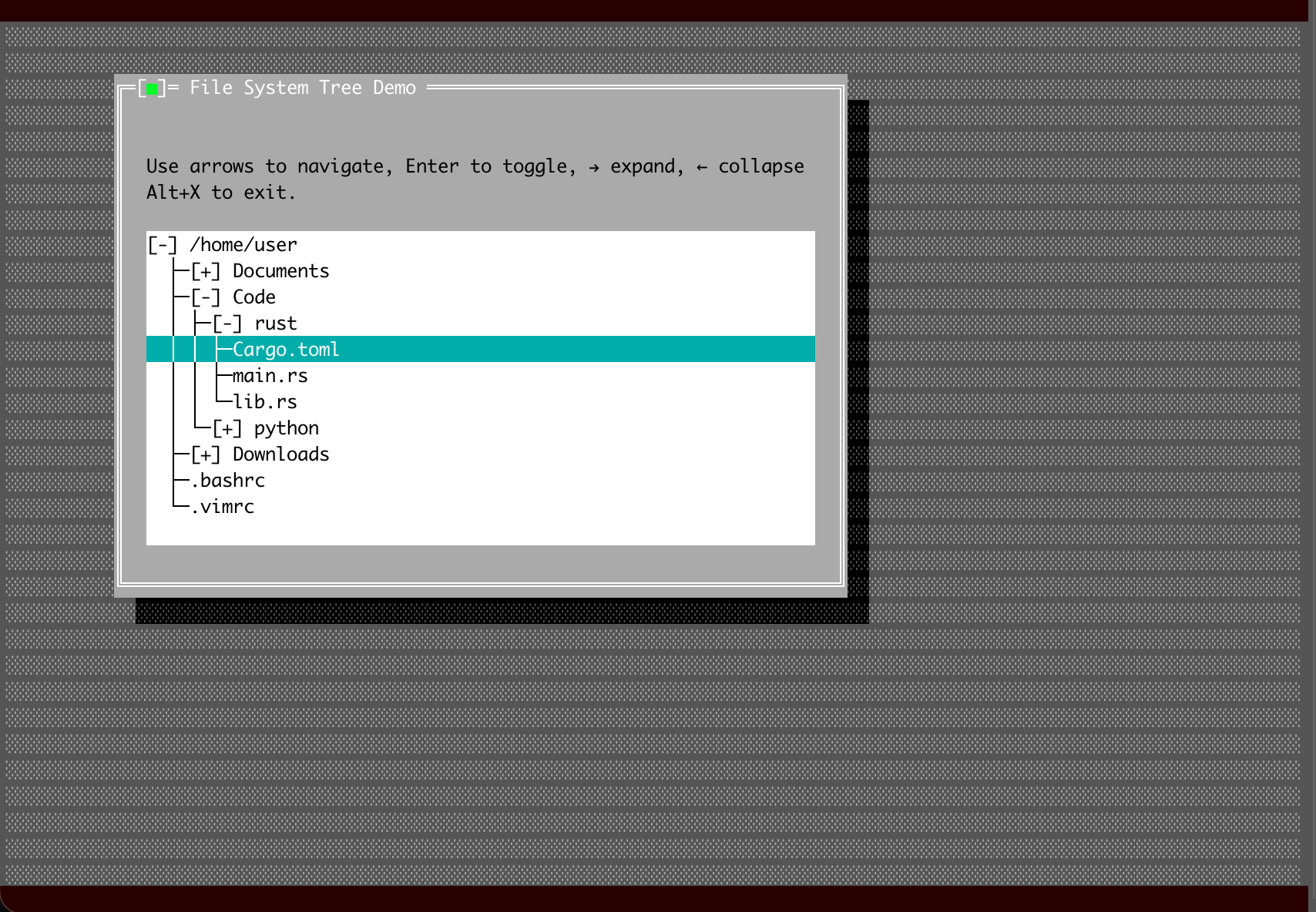 An expanded file system tree inside a dialog, one entry highlighted